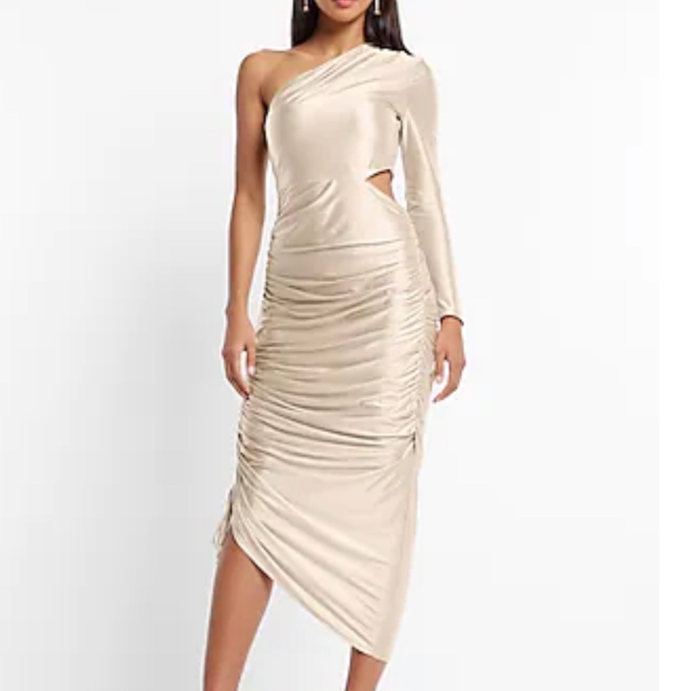 Satin One Shoulder Long Sleeve Dress